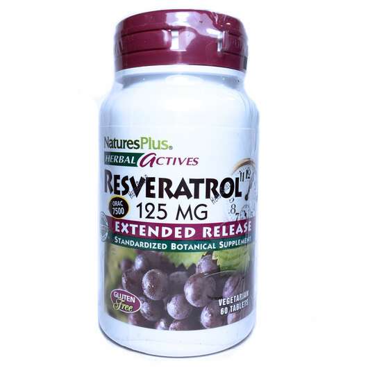 Основне фото товара Natures Plus, Herbal Actives Resveratrol 125 mg, Ресвератрол 1...