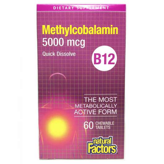 Основное фото товара Natural Factors, Метилкобаламин 5000 мкг, B12 5000 mcg, 60 капсул
