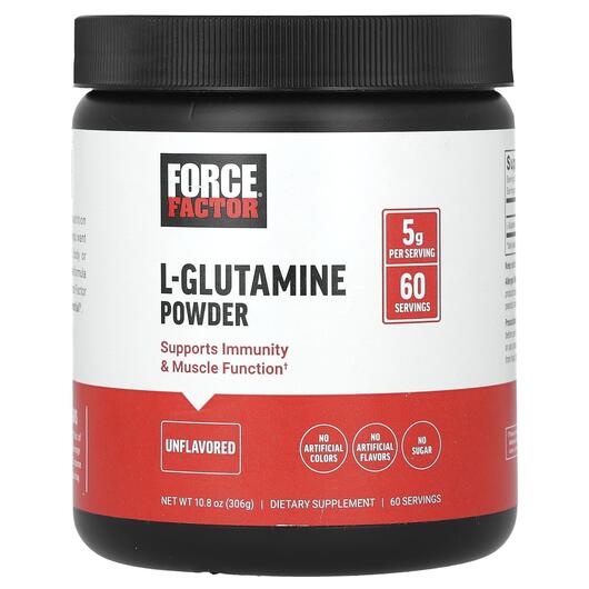 Основне фото товара Force Factor, L-Glutamine Powder Unflavored, L-Глутамін, 306 г