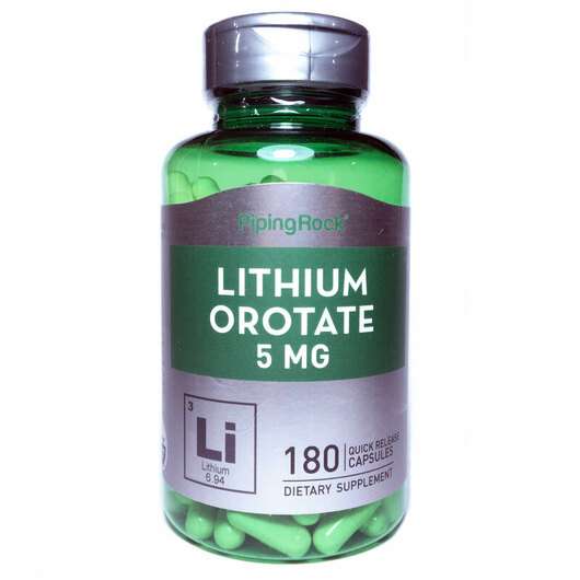 Основне фото товара Piping Rock, Lithium Orotate 5 mg, Літій Оротат 5 мг, 180 капсул