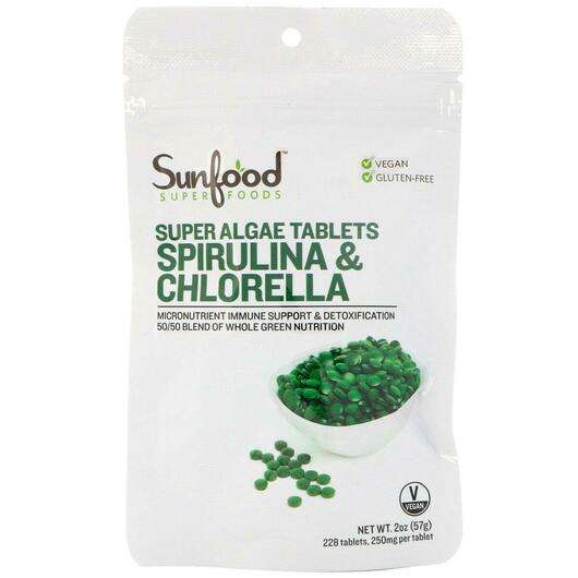 Основне фото товара Sunfood, Spirulina & Chlorella Super Algae Tablets 250 mg,...