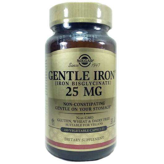 Основне фото товара Solgar, Gentle Iron 25 mg, М'яке Залізо 25 мг, 180 капсул