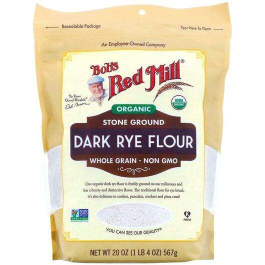 Основне фото товара Bob's Red Mill, Organic Dark Rye Flour Whole Grain, Зернові ку...