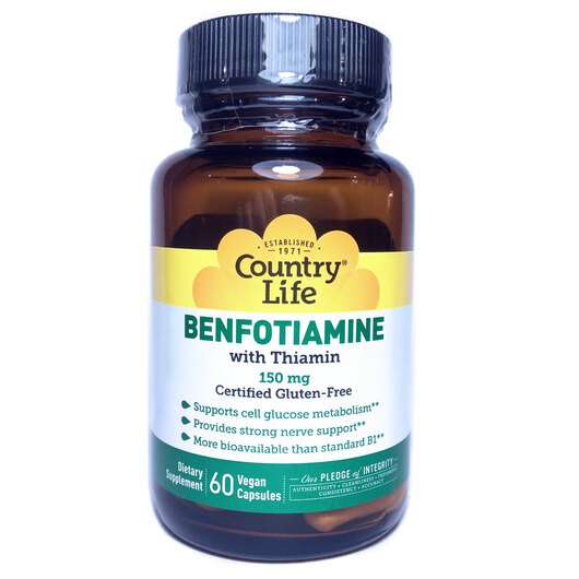 Основне фото товара Country Life, Benfotiamine with Thiamin, Бенфотіамін з тіаміно...