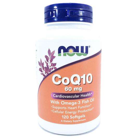 Основне фото товара Now, CoQ10 with Omega-3 60 mg, CoQ10 з риб'ячим жиром 60 мг, 1...