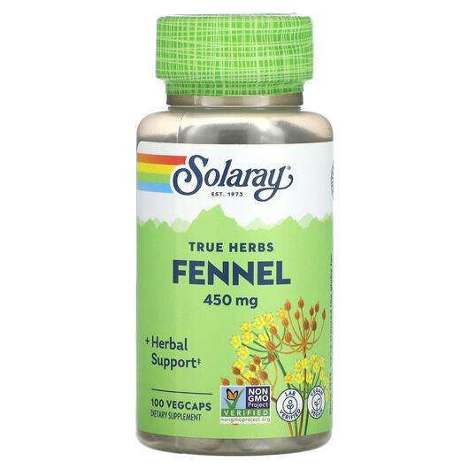 Основне фото товара Solaray, True Herbs Fennel 450 mg, Фенхель, 100 капсул