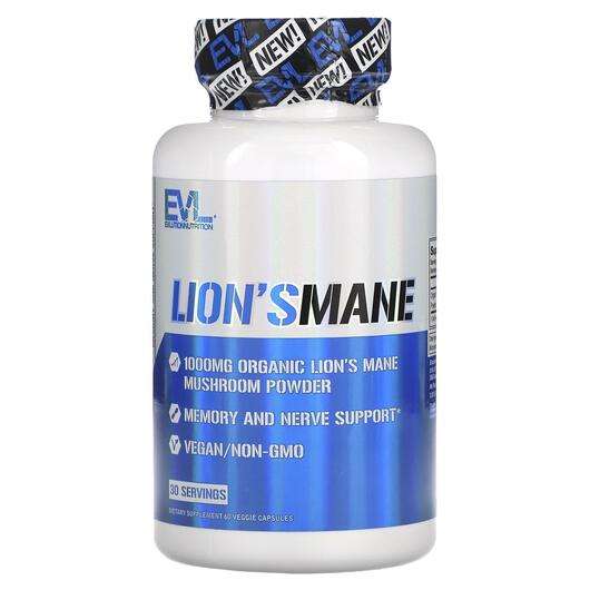 Основне фото товара EVLution Nutrition, Lion's Mane 500 mg, Гриби Левова грива, 60...