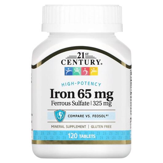 Основне фото товара Iron 65 mg Основне фото товара 21st Century, Iron 65 mg, Залізо, 120 таблеток