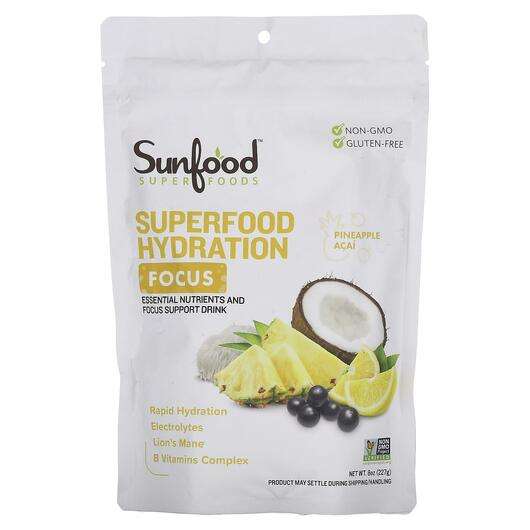 Основне фото товара Sunfood, Superfood Hydration Focus Pineapple Acai, Електроліти...