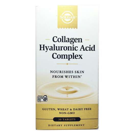 Основне фото товара Solgar, Collagen Hyaluronic Acid, Колаген 1200 мг, 30 таблеток