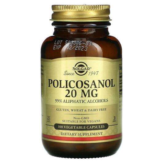 Основне фото товара Solgar, Policosanol 20 mg, Полікозанол 20 мг, 100 капсул