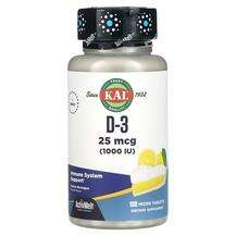 KAL, Витамин D3, D-3 Lemon Meringue 25 mcg 1000 IU, 100 таблеток