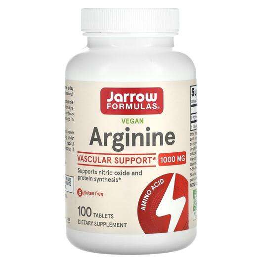Основне фото товара Jarrow Formulas, Arginine 1000 mg, L-Аргінін 1000 мг, 100 табл...