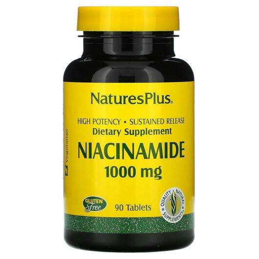 Основне фото товара Natures Plus, Niacinamide 1000 mg 90, Ніацинамід 1000 мг, 90 т...