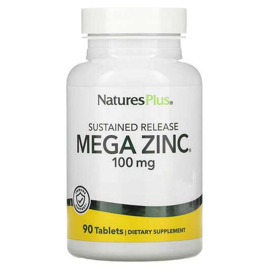 Основне фото товара Natures Plus, Mega Zinc 100 mg, Мега Цинк 100 мг, 90 таблеток
