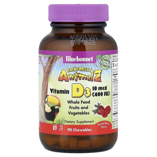 Основне фото товара Super Earth Rainforest Animalz Vitamin D3 Mixed Berry 400 IU Основне фото товара Super Earth Rainforest Animalz Vitamin D3 Mixed, Вітамін D, 90 та