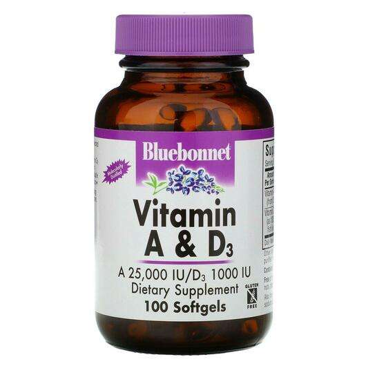 Основне фото товара Bluebonnet, Vitamin A & D3, Вітамін A і D3, 100 капсул