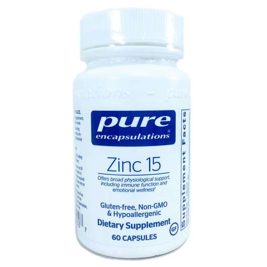 Основное фото товара Pure Encapsulations, Цинк 15 мг, Zinc 15 mg, 60 капсул