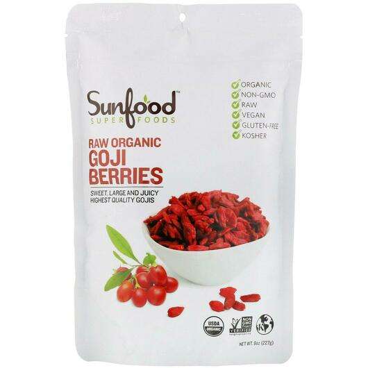 Основне фото товара Sunfood, Raw Organic Goji Berries, Ягоди Годжі, 227 г