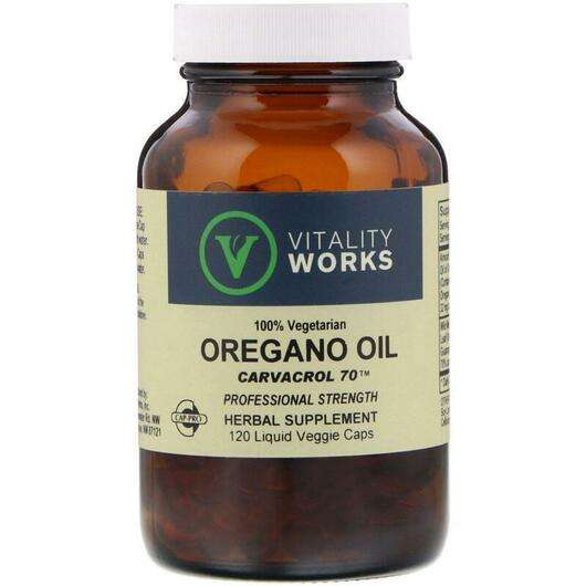 Основное фото товара Vitality Works, Масло орегано, Oregano Oil Carvacrol, 120 капсул