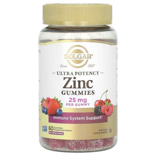 Основне фото товара Solgar, Ultra Potency Zinc Gummies Mixed Fruit 25 mg, Цинк, 60...