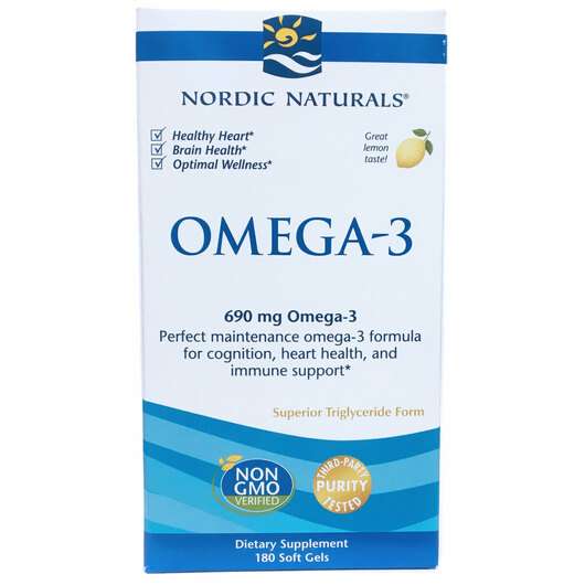 Основне фото товара Nordic Naturals, Omega-3 690 mg, Омега-3 Лимон, 180 капсул