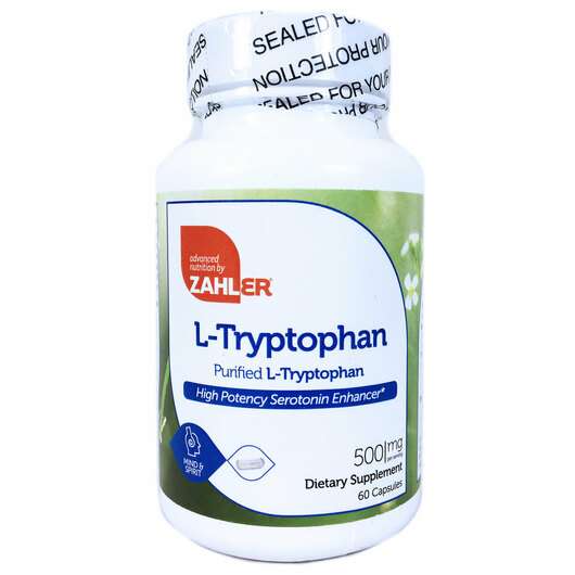 Основне фото товара Zahler, Purified L-Tryptophan 500 mg 60, Очищений L-триптофан ...