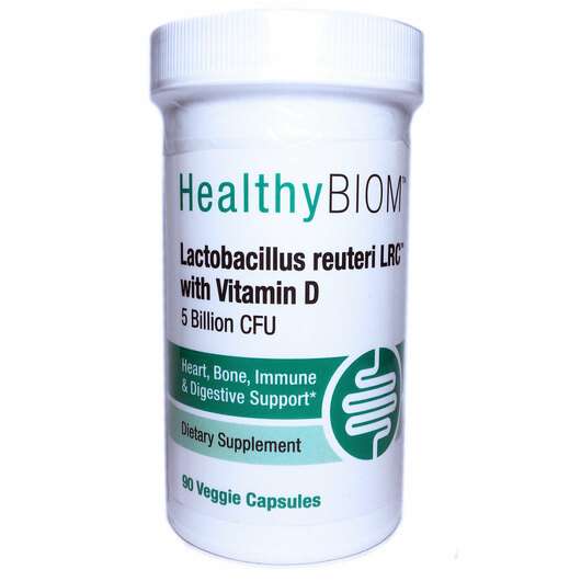 Основне фото товара HealthyBiom, Lactobacillus Reuteri LRC with Vitamin D, Пробіот...