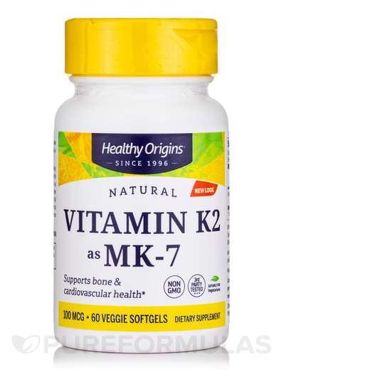 Основне фото товара Healthy Origins, Vitamin K2 as MK-7, Вітамін К2 100 мкг, 60 ка...