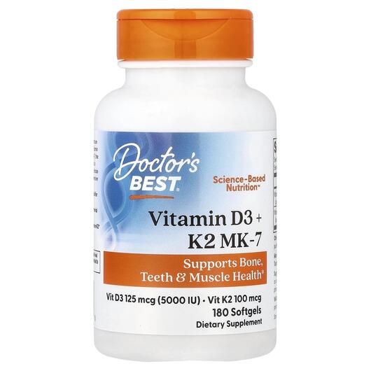 Основне фото товара Vitamin D3 + K2 MK-7 Основне фото товара Doctor's Best, Vitamin D3 + K2 MK-7, Вітаміни D3 K2, 180 кап