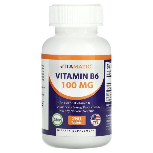 Основне фото товара Vitamatic, Vitamin B6 100 mg, Вітамін B6 Піридоксин, 250 таблеток