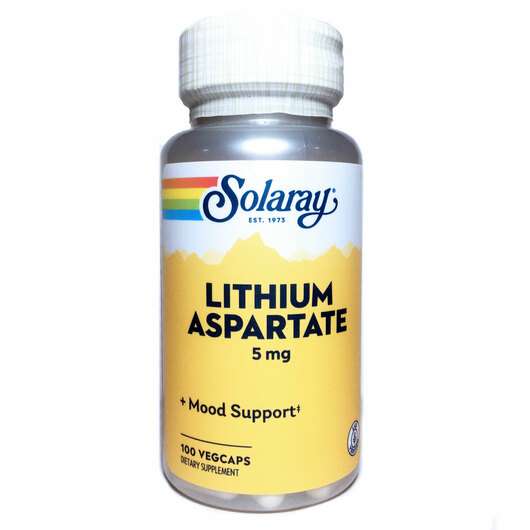 Основне фото товара Solaray, Lithium Aspartate 5 mg, Літій Аспартат 5 мл, 100 капсул