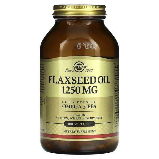 Основне фото товара Solgar, Flaxseed Oil 1250 mg, Лляна олія, 100 капсул