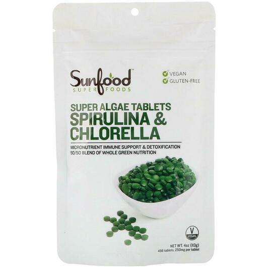 Основне фото товара Sunfood, Spirulina & Chlorella Super Algae Tablets 250 mg,...