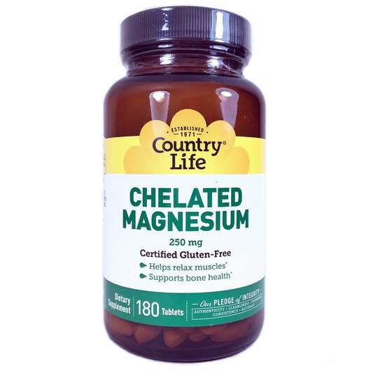 Основне фото товара Country Life, Chelated Magnesium 250 mg, Хелатний Магній 250 м...