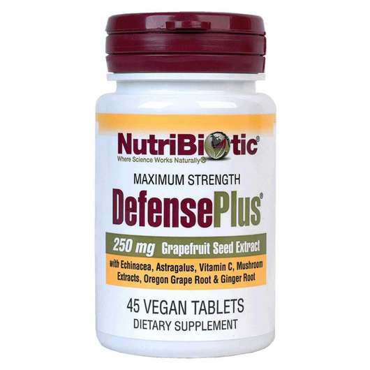 Main photo NutriBiotic, DefensePlus Maximum Strength 250 mg, 45 Vegan Tab...