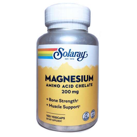 Основне фото товара Solaray, Magnesium Amino Acid Chelate 200 mg, Магній, 100 капсул