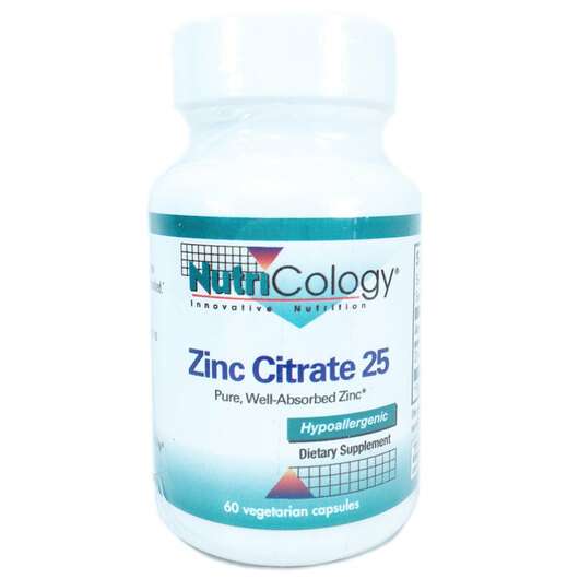 Основне фото товара Nutricology, Zinc Citrate 25 mg 60, Цитрат цинку 25 мг, 60 капсул