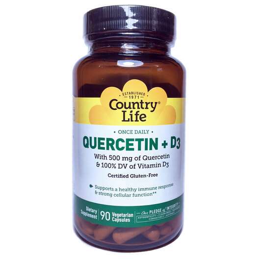 Основное фото товара Country Life, Кверцетин + D3, Quercetin + D3, 90 капсул
