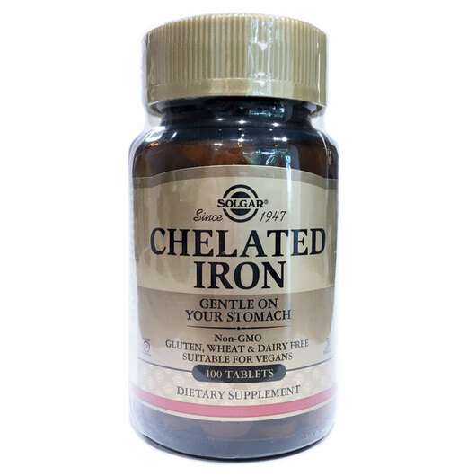 Основне фото товара Solgar, Chelated Iron, Хелатне залізо, 100 таблеток