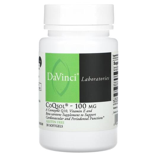 Основне фото товара CoQsol 100 mg Основне фото товара DaVinci Laboratories, CoQsol 100 mg, Коензим CoQ10, 30 капсул