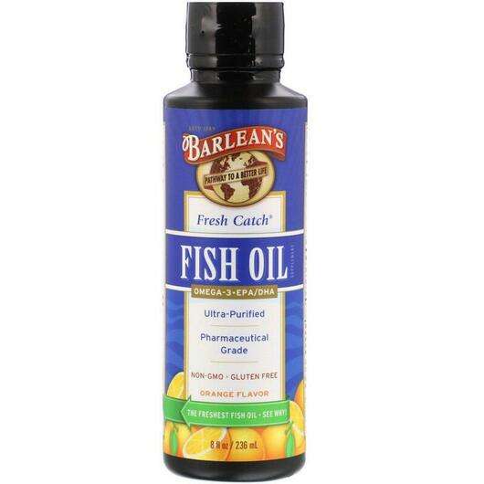 Основне фото товара Barlean's, Fresh Catch Fish Oil Omega-3 EPA/DHA Orange Flavor,...