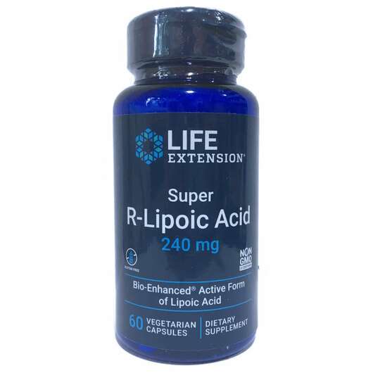 Основне фото товара Life Extension, Super R-Lipoic Acid, R-Ліпоєва кислота 240 мг,...