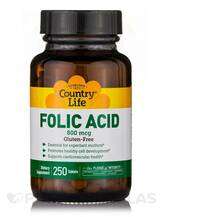 Country Life, Фолиевая кислота, Folic Acid 800 mcg, 250 таблеток