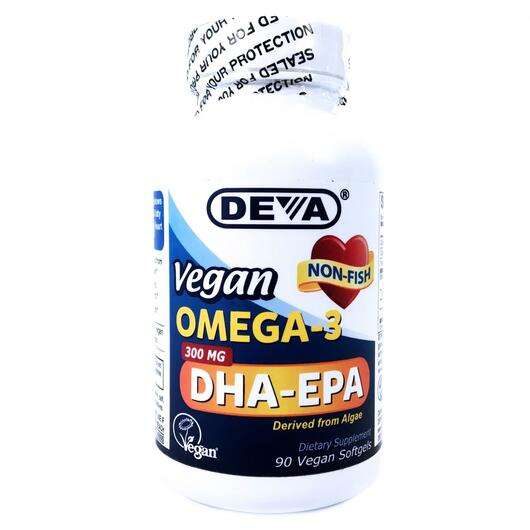 Основное фото товара Deva, Веганская Омега-3 ДГА и ЕПА 300 мг, Vegan Omega-3, 90 ка...