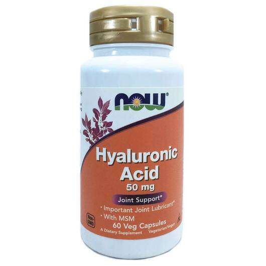 Основне фото товара Now, Hyaluronic Acid, Гіалуронова кислота 50 мг з МСМ, 60 капсул