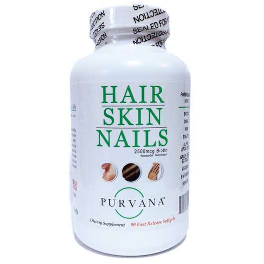 Основне фото товара Wellgenix Health, Hair Skin Nails Purvana, Пурвана 2500 мкг, 9...