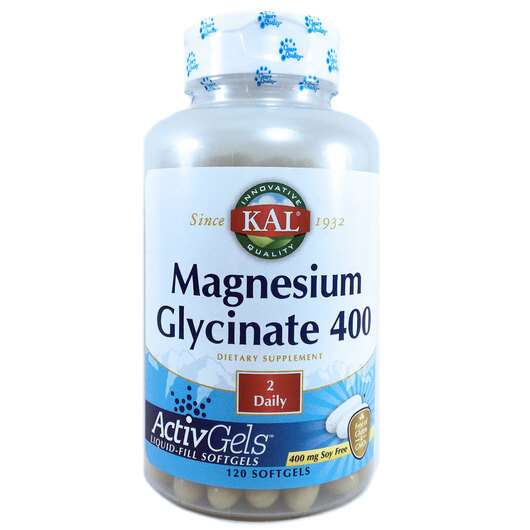 Основное фото товара KAL, Магний Глицинат, Magnesium Glycinate 400, 120 капсул