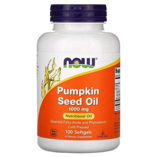 Основне фото товара Now, Pumpkin Seed Oil 1000 mg, Гарбузова олія 1000 мг, 100 капсул
