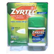 Zyrtec, Zyrtec Cetirizine HCL Tablets, Цетиризин 10 mg, 30 таб...